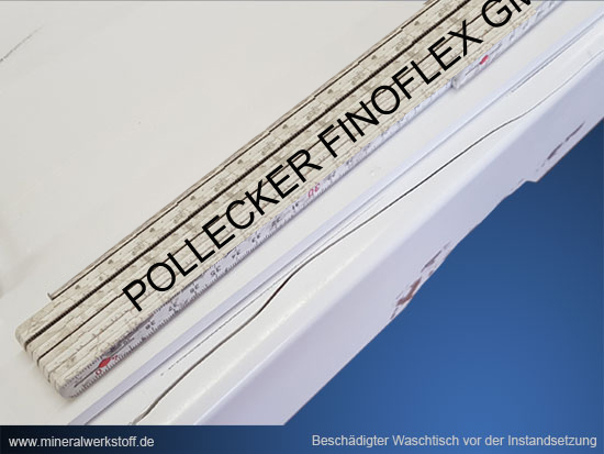 Detail - Varicor Waschtisch vor der Instandsetzung