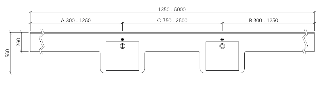 Waschbecken unterfahrbar technische Zeichnung 4 Dejuna Pro